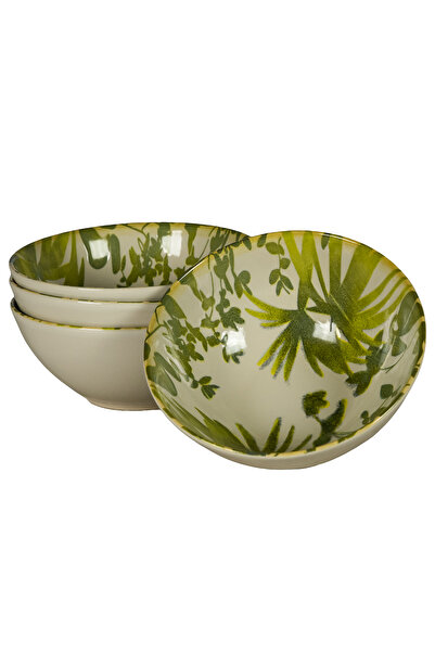 Cesiro Set de 4 boluri, 600 ml, Hawaii, crem deschis cu frunze verzi