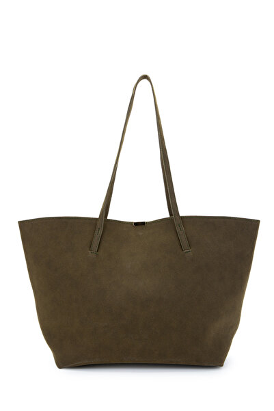 minebag Suede Stand-Up Handle Bag with Metal Accessories Khaki