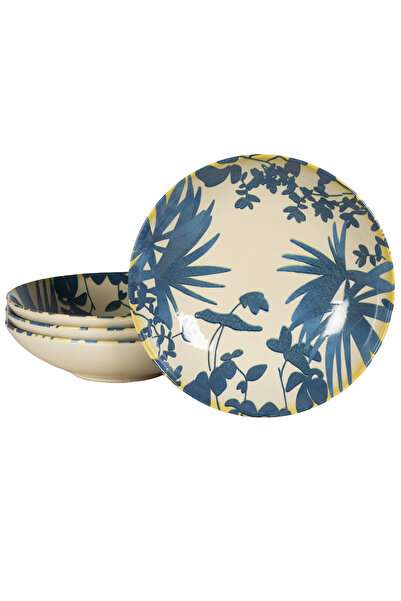 Cesiro Set de 4 farfurii adânci, 21 cm, Hawaii, crem deschis cu frunze albastre