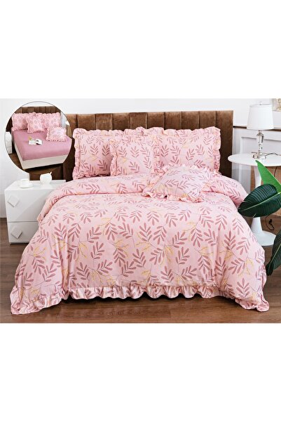CHIRASO Ruffled Bedding Set, ELASTIC Sheet 180x200cm, Duvet Cover 200x230, 4 Pillowcases 52x75