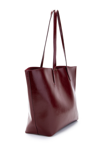 minebag Faux Leather Stand Handle Bag with Metal Accessories Claret Red