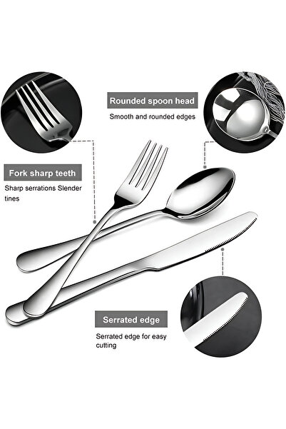 Generic 24-Piece Stainless Steel Flatware Set with Stand (Silver, Mirror Polished)