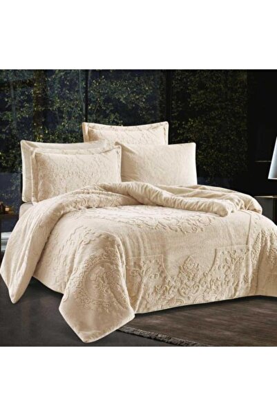 Alhabib bedding Dark beige double winter faux fur bedspread, suitable for a 200x200 cm bed, 6 pieces