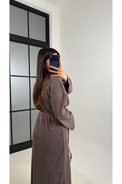 Gaus Kahve Kuşaklı Uzun Triko Elbise GAUS-00802