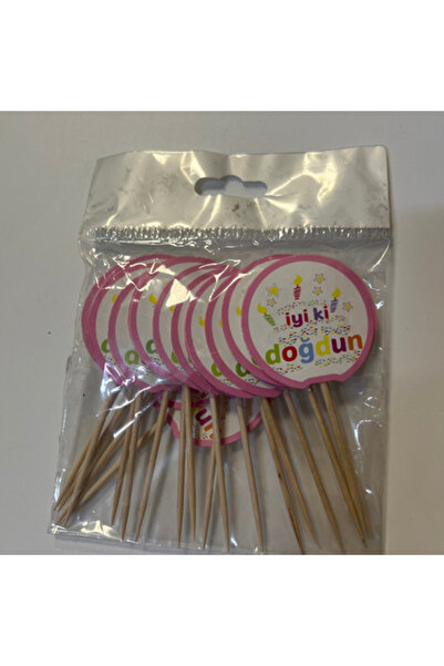 ticariks Yuvarlak pembe iyiki doğdun yazılı kürdan seti 20li