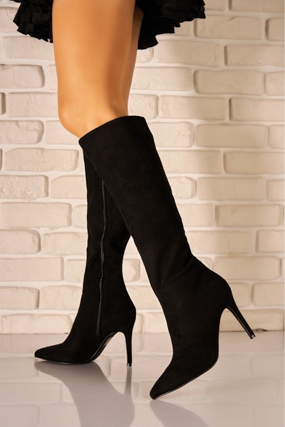 Joana Ghete negre pentru femei din piele întoarsă artificială, căptușite cu blană, Erla2