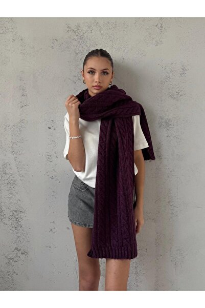 OYKUWEAR Vonn Saç Örgülü Triko Mürdüm Atkı