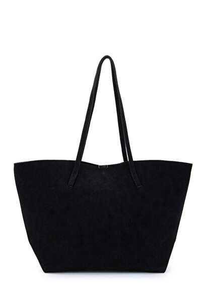 minebag Suede Stand-Up Handle Bag with Metal Accessories Black