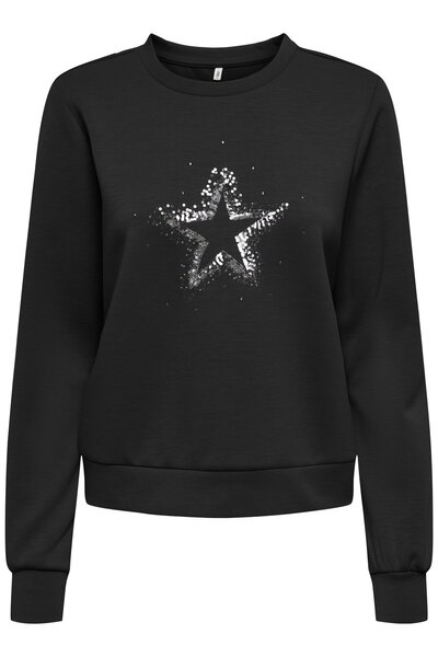 ONLY Μοντέλο μαύρου φούτερ για γυναίκες/κορίτσια: (15359671) Onlmarcy L/S O-Neck Box Ub Cc Prı Swt