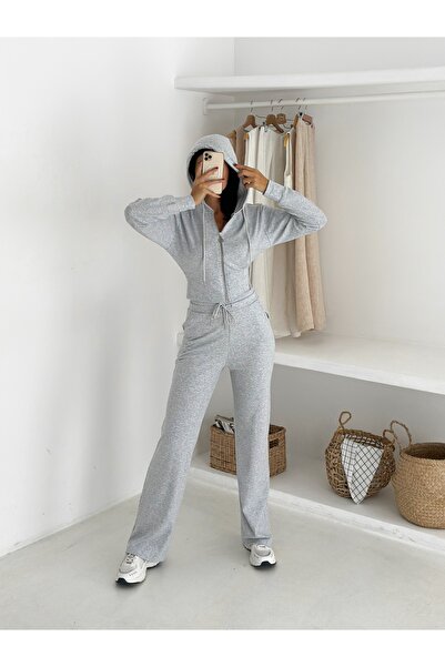 Gugus Women's Selani̇k Knitted Fabric Bottom and Top Set with Zippered Hood