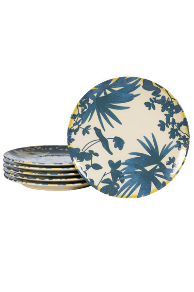 Cesiro Set of 6 dessert plates, 20 cm, Hawaii, light cream with blue leaves