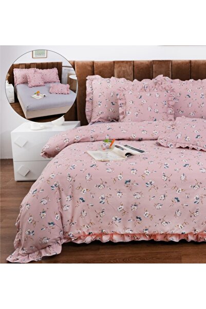 CHIRASO Ruffled Bedding Set, ELASTIC Sheet 180x200cm, Duvet Cover 200x230, 4 Pillowcases 52x75