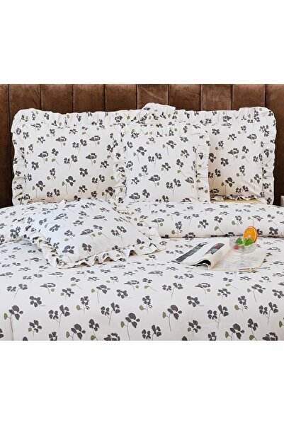 CHIRASO Ruffled Bedding Set, ELASTIC Sheet 180x200cm, Duvet Cover 200x230, 4 Pillowcases 52x75