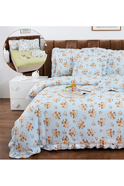 CHIRASO Ruffled Bedding Set, ELASTIC Sheet 180x200cm, Duvet Cover 200x230, 4 Pillowcases 52x75