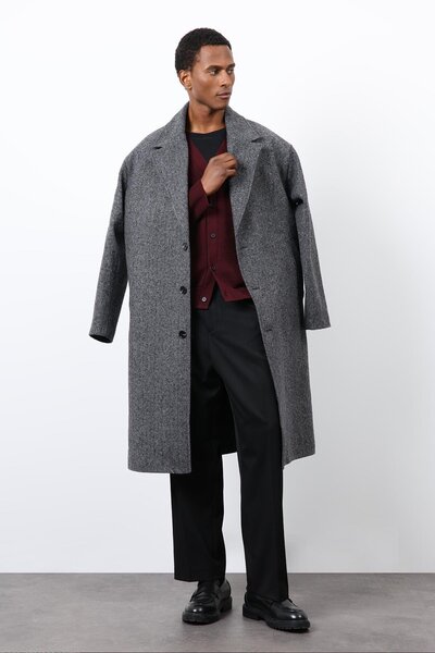 Antioch Gray Relax Fit Herringbone Patterned Men's Coat