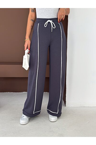 Gugus Γυναικείο πλισέ παντελόνι αθλητικό με λευκές ρίγες, φαρδύ πόδι