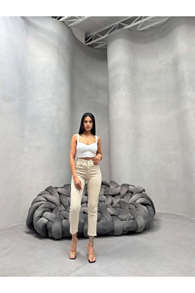 KENE JEANS Women's High Waist Linen Pants with Cut-Out Detail and Tapered Legs