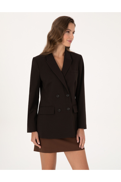 Pierre Cardin Dark Brown Regular Fit Double-Breasted Jacket 50318351-Vr084