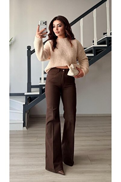 Oslove Coffee Stretch Fabric Flared jean