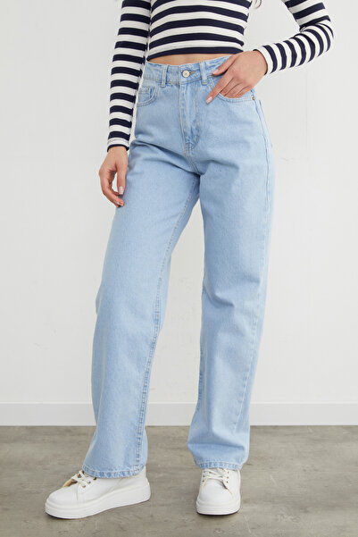 Fulla Moda Jean Palazzo cu fermoar cu talie înaltă