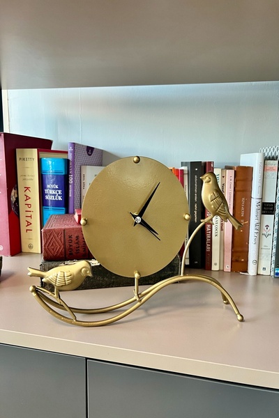 AZELON ŞIK DEKORATİF EV OFİS METAL ESKİTME KUŞLU MASA SAATİ