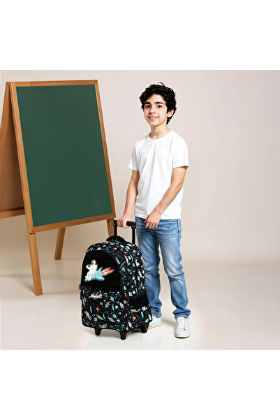 Skylar Astronaut Glow-in-the-Dark Print Trolley Backpack with Retractable Handle - 27x14x21 cms