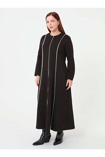 ALİA Striped Detail Long Dress Plus Size - Black -
