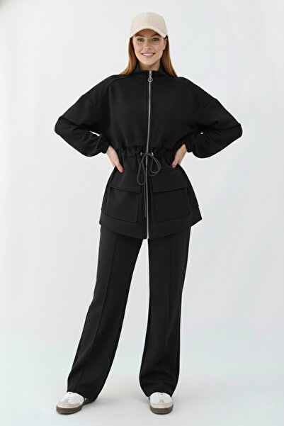 benguen Waist Gathered Scuba Suit N5404 Black