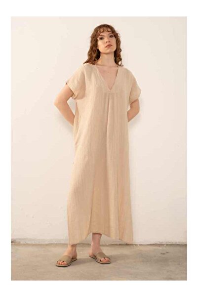 İpekçi Otantik Desenli Dokuma Maxi Kaftan Elbise