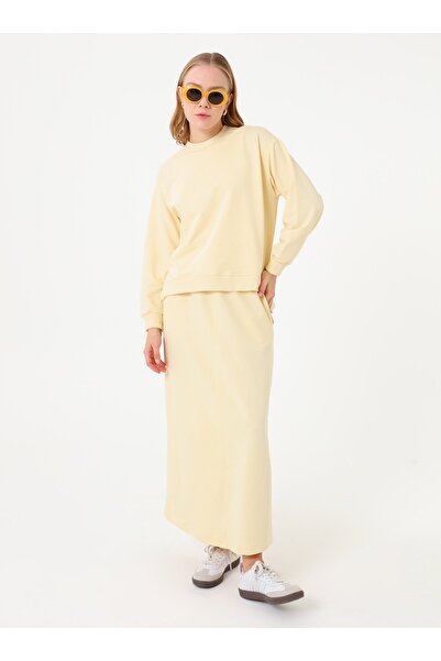 Benin Basic Sweatshirt & Long Skirt Two-Piece Set - Light Yellow -