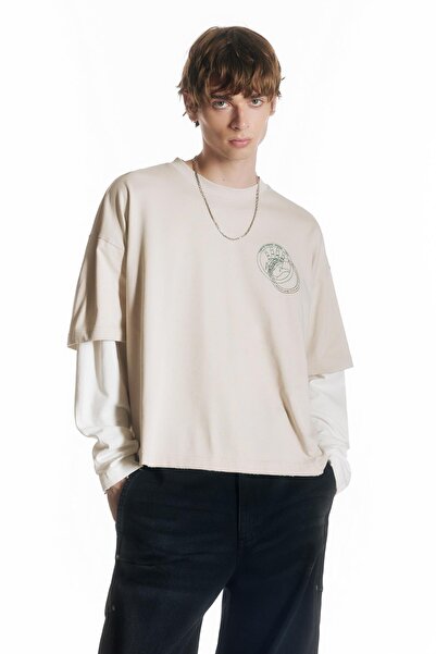 Pull & Bear Çift kollu grafik baskılı tişört