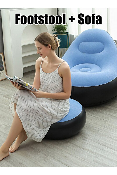 Generic Flocked inflatable lazy sofa with footrests, foldable outdoor camping...