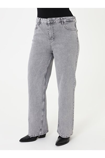 ALİA Plus Size Basic Denim Trousers - Gray -