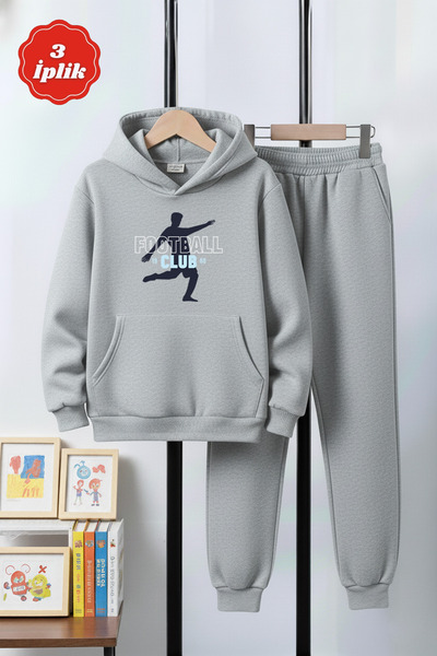 YA KO KİDS 3 İplik Ş επένδυση fleece Winter Kangaroo Pocket K με κουκούλα Football Club B με τύπωμα Σετ αθλητικής φόρμας για αγόρια