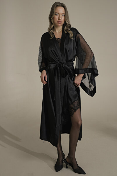 Mita Concept Black Transparent Glittered Kimono