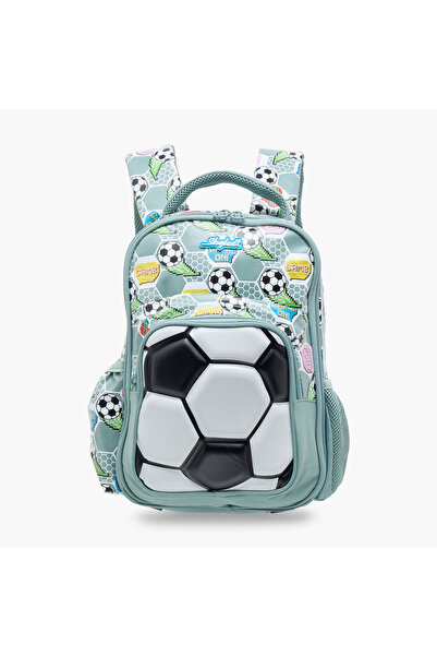 Skylar 3D Football Print Backpack with Adjustable Straps and Zip Closure - 24x12x36 cms