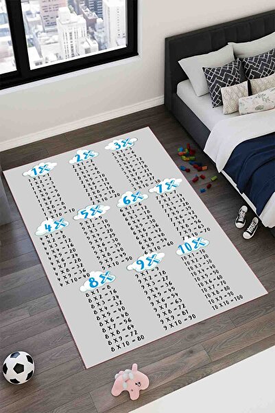 Kessy Home Studio Sade Gri Çarpım Tablosu Temalı Çocuk Oda Halısı Yıkanabilir...