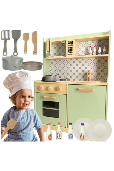 SOLTOY Bucatarie din lemn pentru copii multifunctionala cu toate accesoriile incluse SOLTOY, 80 cm inaltime