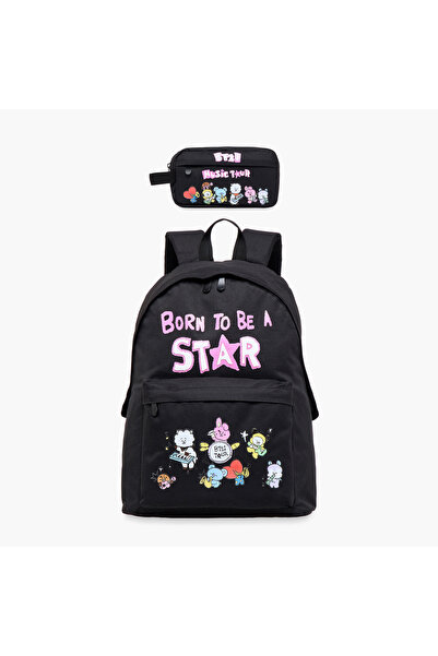 BT21 حقيبة ظهر مدرسية مطبوعة مع أحزمة قابلة للتعديل وإغلاق بسحاب - 36x44x64 سم