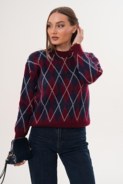 ŞİMAL Women's Diamond Pattern Embroidered Sweater 255101 -