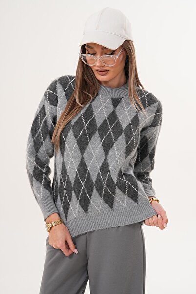 ŞİMAL Women's Diamond Pattern Embroidered Sweater 255101 -