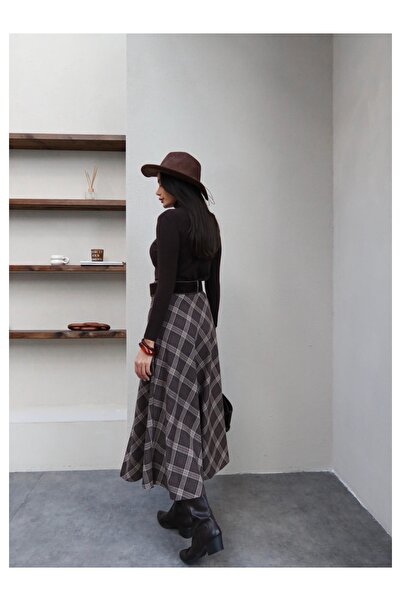 ESRAHELVACI Belted Plaid Long Skirt