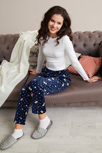 Fulla Moda Flower Printed Velvet Pajama Bottoms