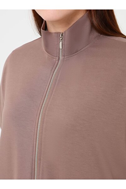 ALİA Zippered Short Sleeve Vest Detailed Plus Size Suit - Mink -