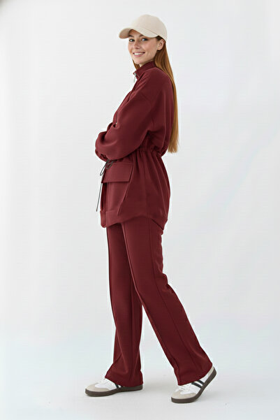 benguen Waist-Tied Scuba Suit N5404 Burgundy