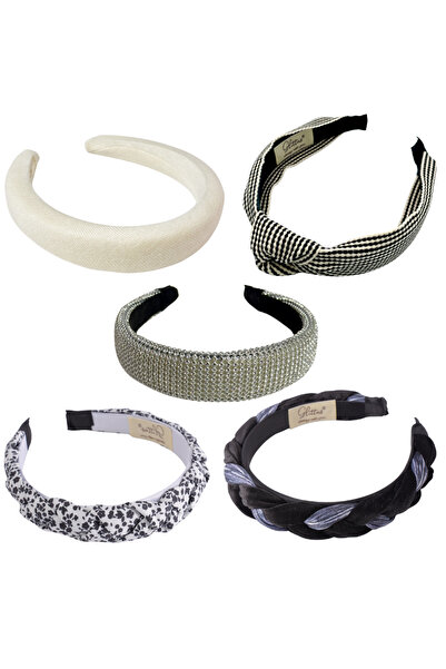 glitters Monochrome Luxe Headband Set, 5 Pack Premium Fabric Hairband Set, Pa...