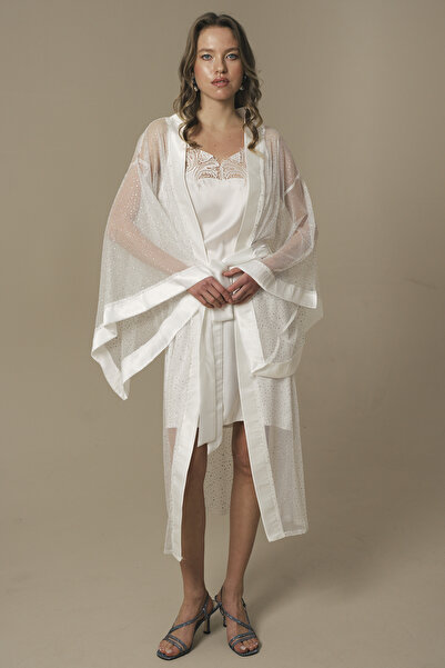 Mita Concept White Shiny Bat Sleeve Kimono