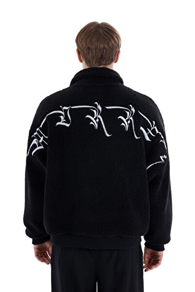 MORREZ Cozy // Arkası Nakış Detaylı Fermuarlı Peluş Ceket