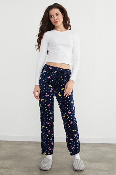 Fulla Moda Flower Printed Velvet Pajama Bottoms