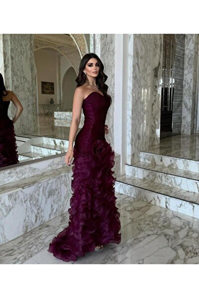 Mira فستان سهره راقي كلفه ورد جورجت فخم واناقه بارزه الون عودي فاتح